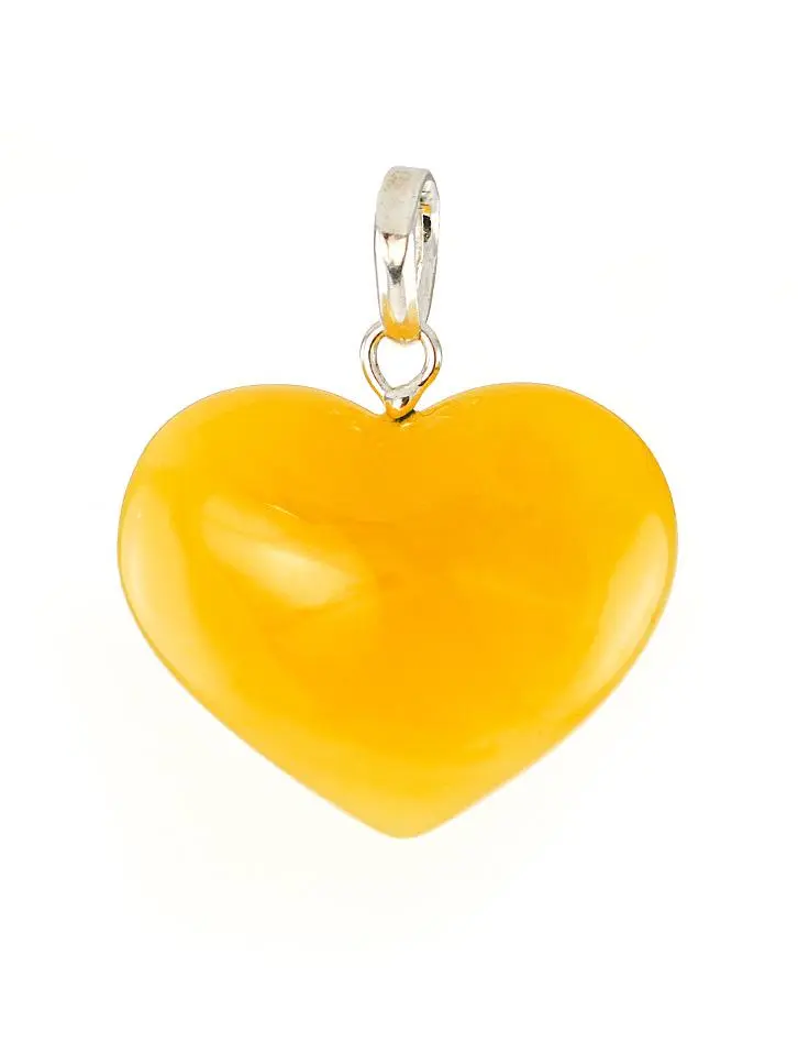 картинка Крупный кулон в форме сердца из цельного натурального янтаря насыщенного медового цвета с уникальной живописной текстурой в онлайн магазине