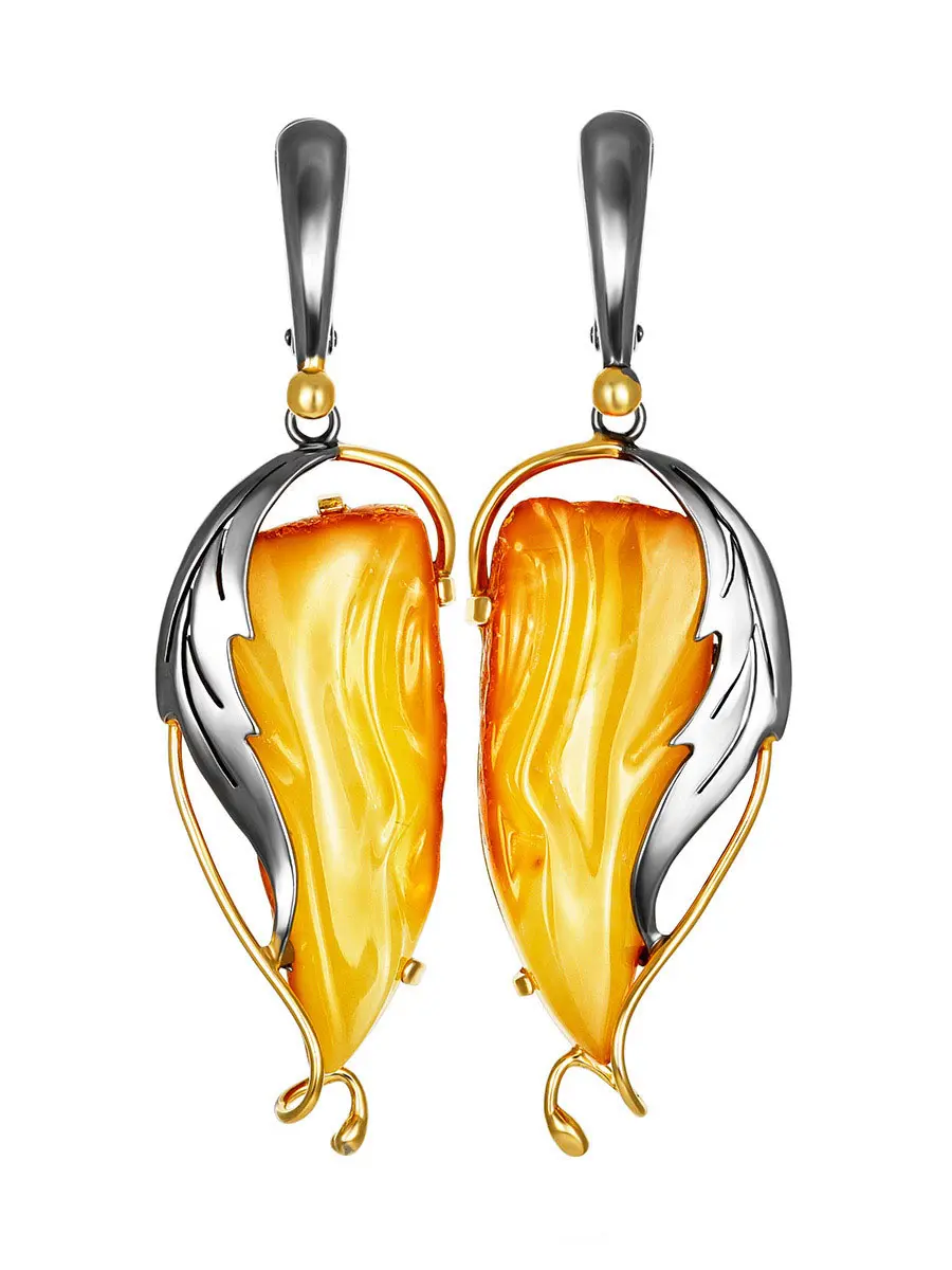 картинка Красивые серьги из позолоченного серебра с натуральным янтарём медового цвета «Версаль» в онлайн магазине