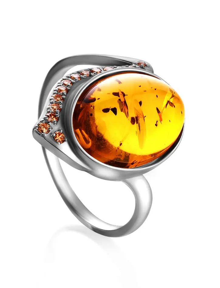 картинка Красивое кольцо из серебра и коньячного янтаря «Ренессанс» в онлайн магазине
