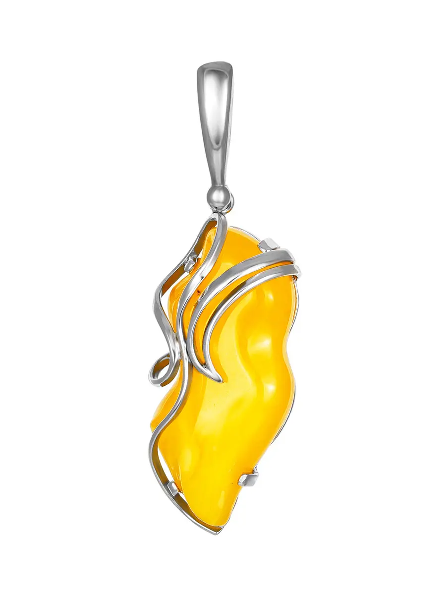 картинка Крупная серебряная подвеска «Риальто» из натурального медового янтаря  в онлайн магазине