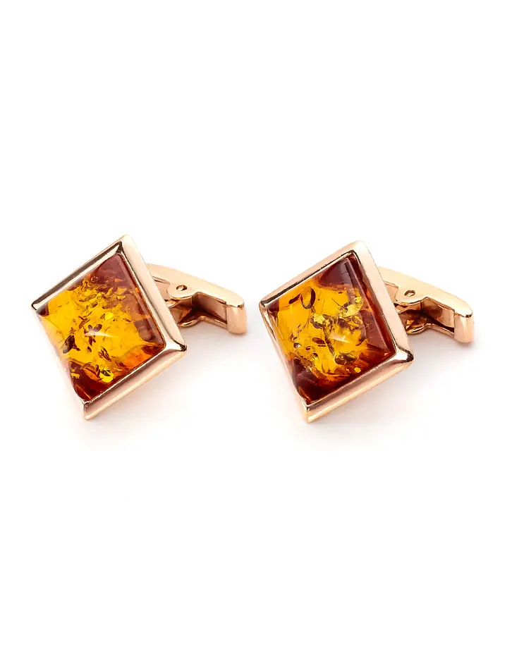 картинка Классические запонки из золота с натуральным янтарём «Квадрат» в онлайн магазине