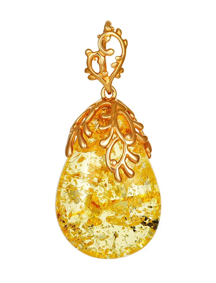 картинка Роскошная подвеска из искрящегося янтаря лимонного-лимонного цвета с позолоченным серебром «Версаль» в онлайн магазине