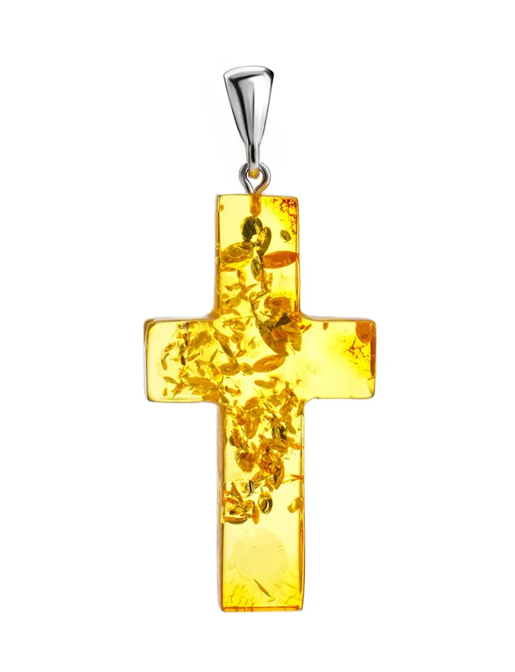 картинка Цельный крупный янтарный крест золотисто-коньячного цвета в онлайн магазине