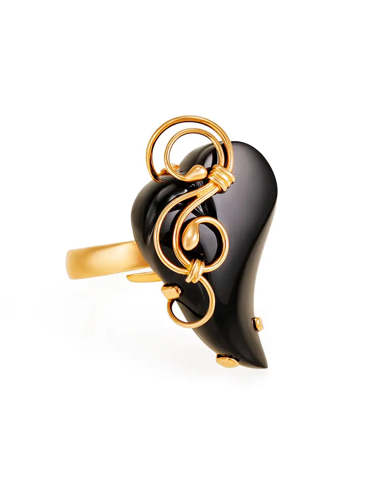 картинка Эффектное кольцо с чёрным ониксом в золоте «Серенада» в онлайн магазине