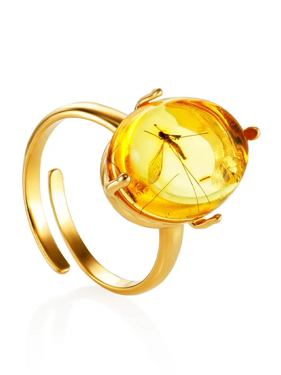 картинка Кольцо «Клио» из золочённого серебра и янтаря с инклюзом в онлайн магазине