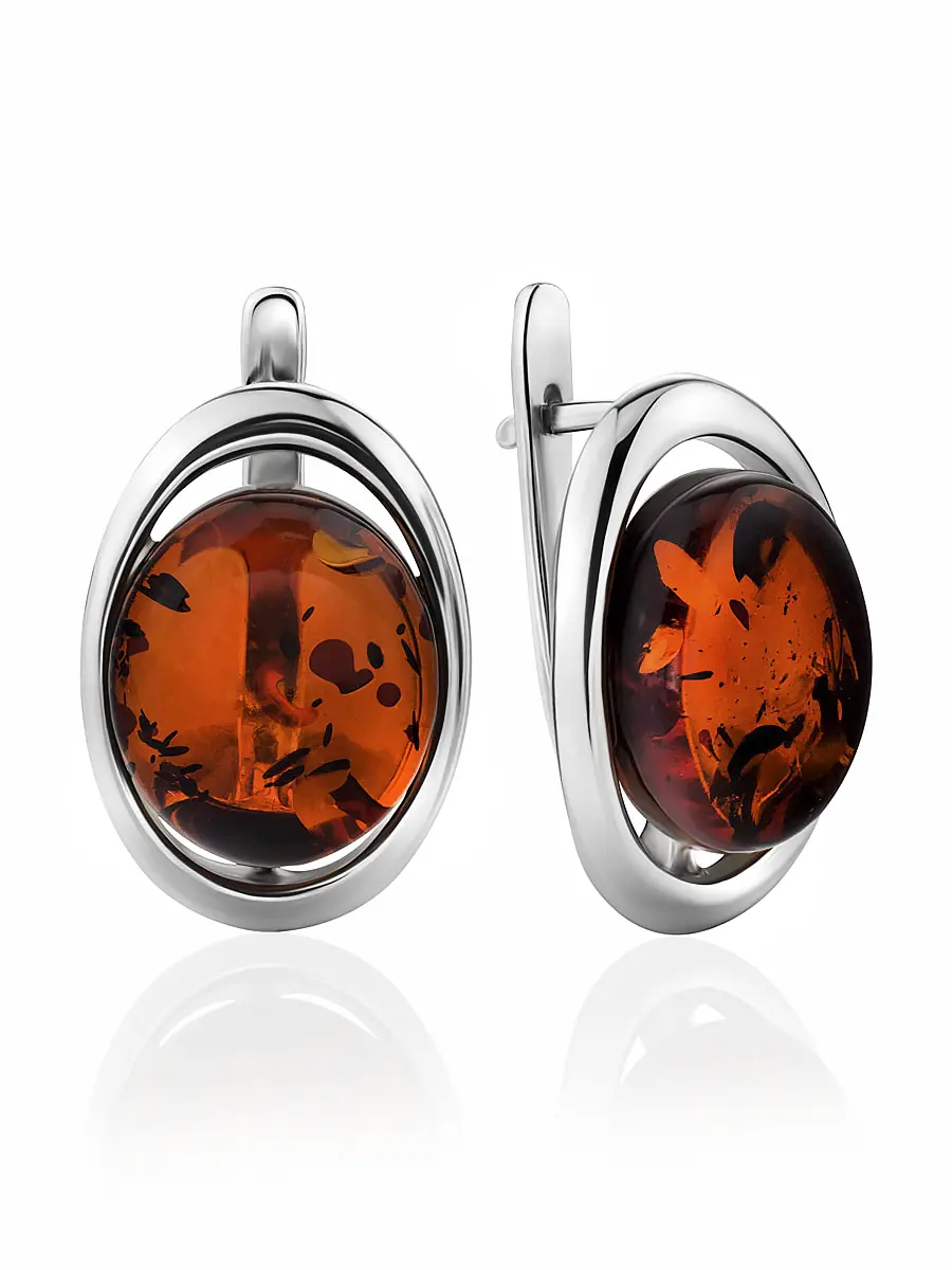 картинка Серьги «Сюита» из серебра и натурального янтаря коньячного цвета в онлайн магазине