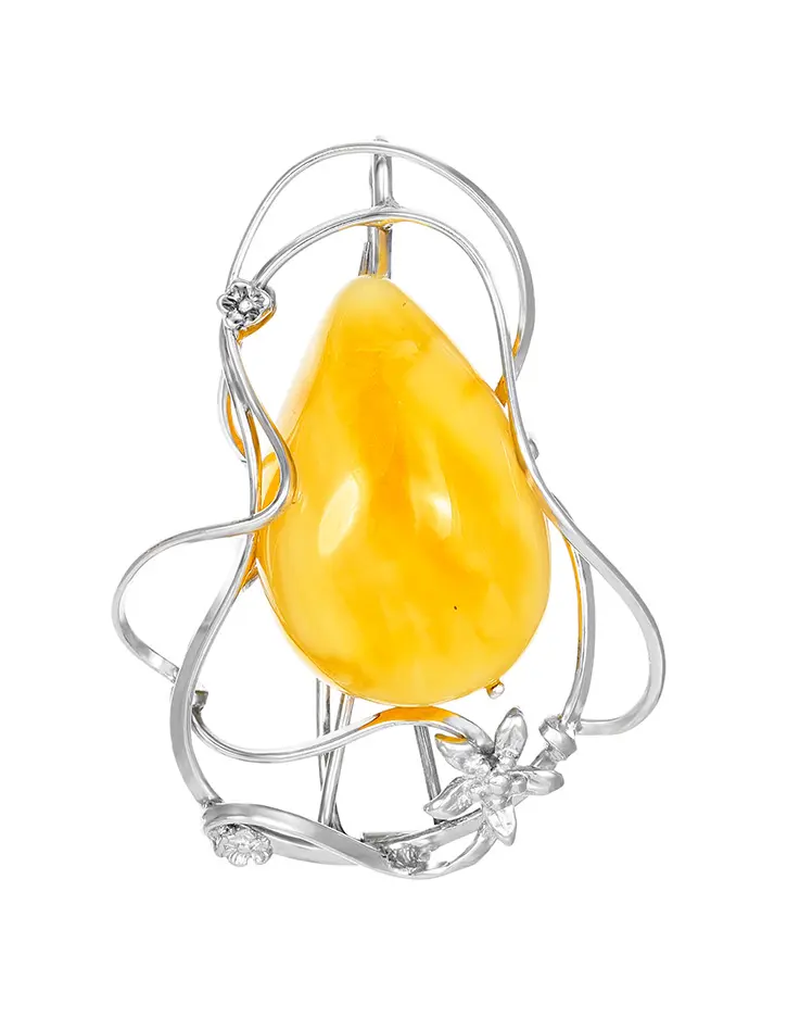 картинка Изысканная брошь-кулон из натурального янтаря медового цвета «Венето» в онлайн магазине