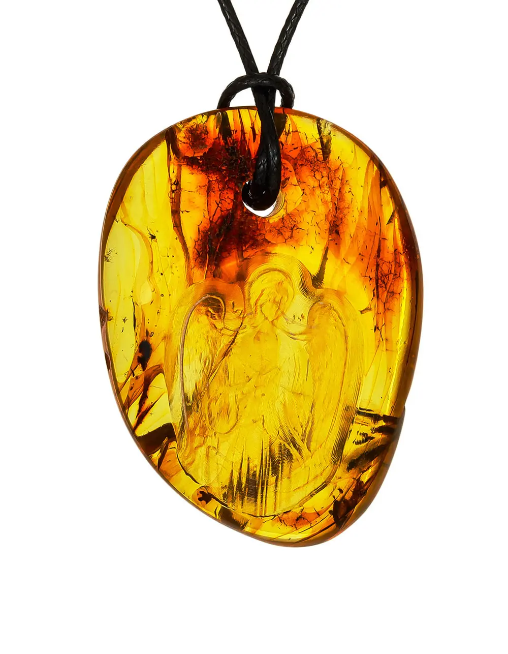 картинка Подвеска из натурального цельного янтаря с резьбой «Ангел-Хранитель» в онлайн магазине