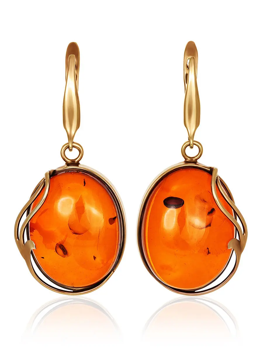 картинка Роскошные серьги из цельного янтаря в позолоченном серебре «Маньяна» в онлайн магазине