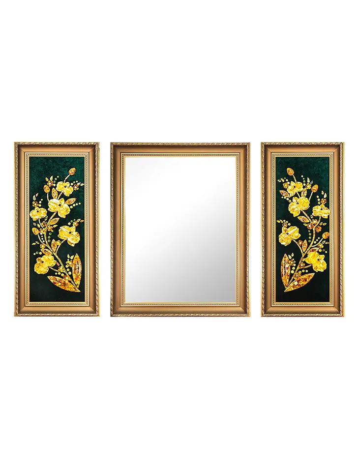 картинка Триптих-зеркало с картинами из натурального янтаря «Орхидея» в онлайн магазине