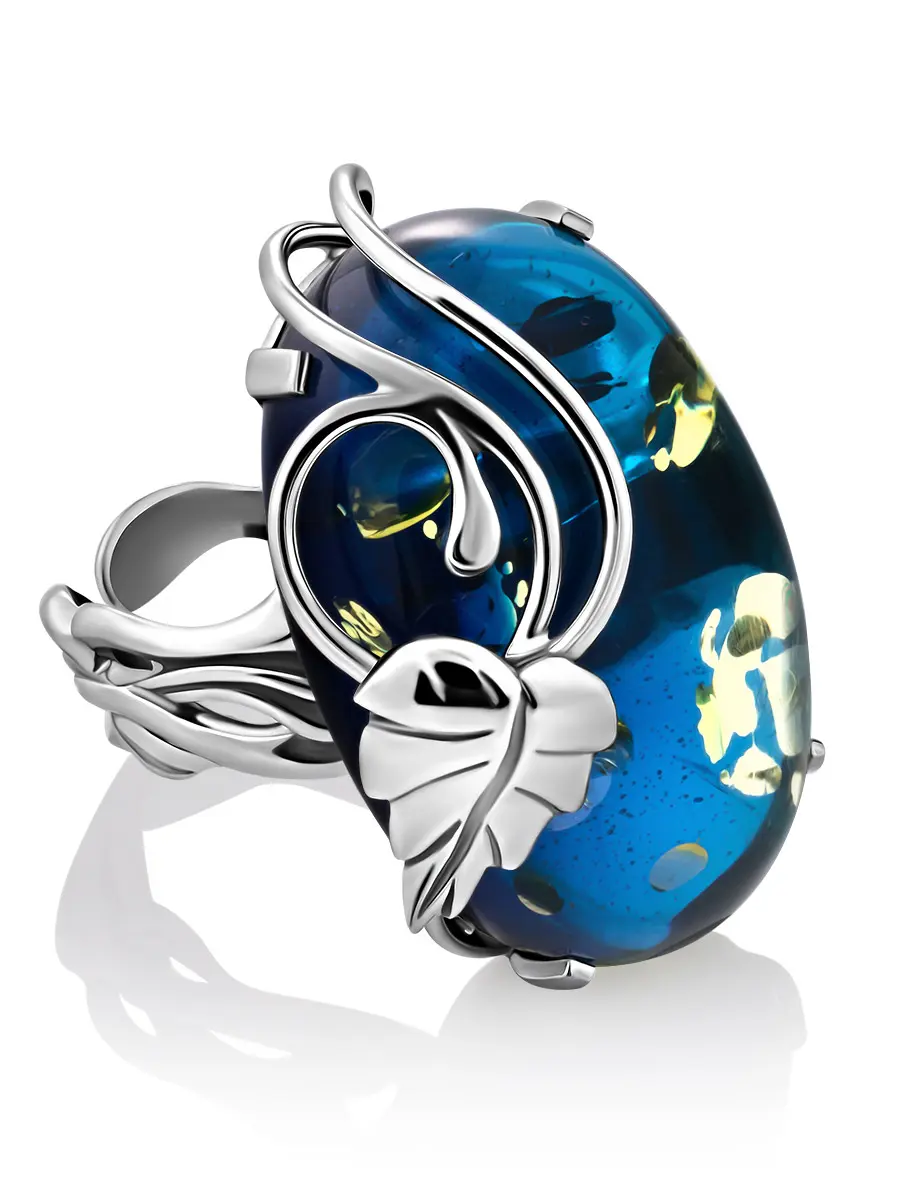 картинка Красивое кольцо «Версаль» из синего янтаря в онлайн магазине