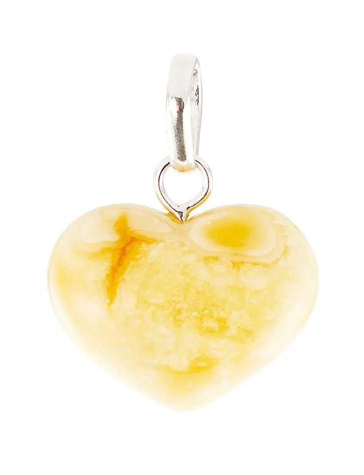 картинка Крупный кулон в форме сердца из цельного натурального янтаря молочно-медового цвета в онлайн магазине