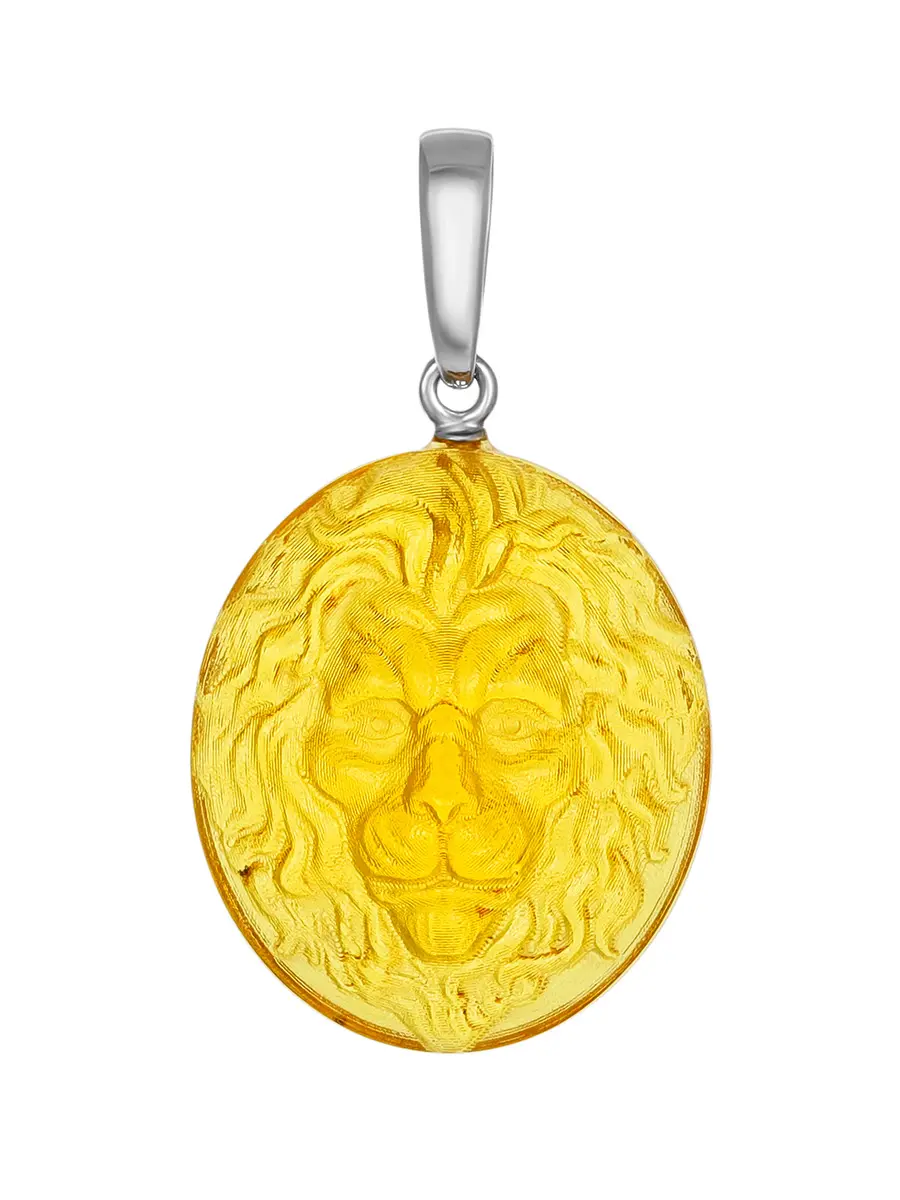 картинка Небольшой кулон из натурального лимонного янтаря с резьбой «Лев» в онлайн магазине
