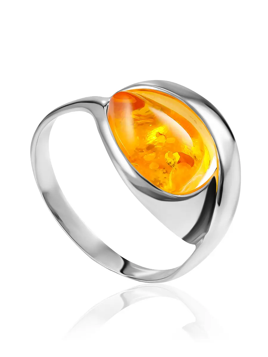 картинка Изящное кольцо с янтарём красивого лимонного цвета «Пион» в онлайн магазине