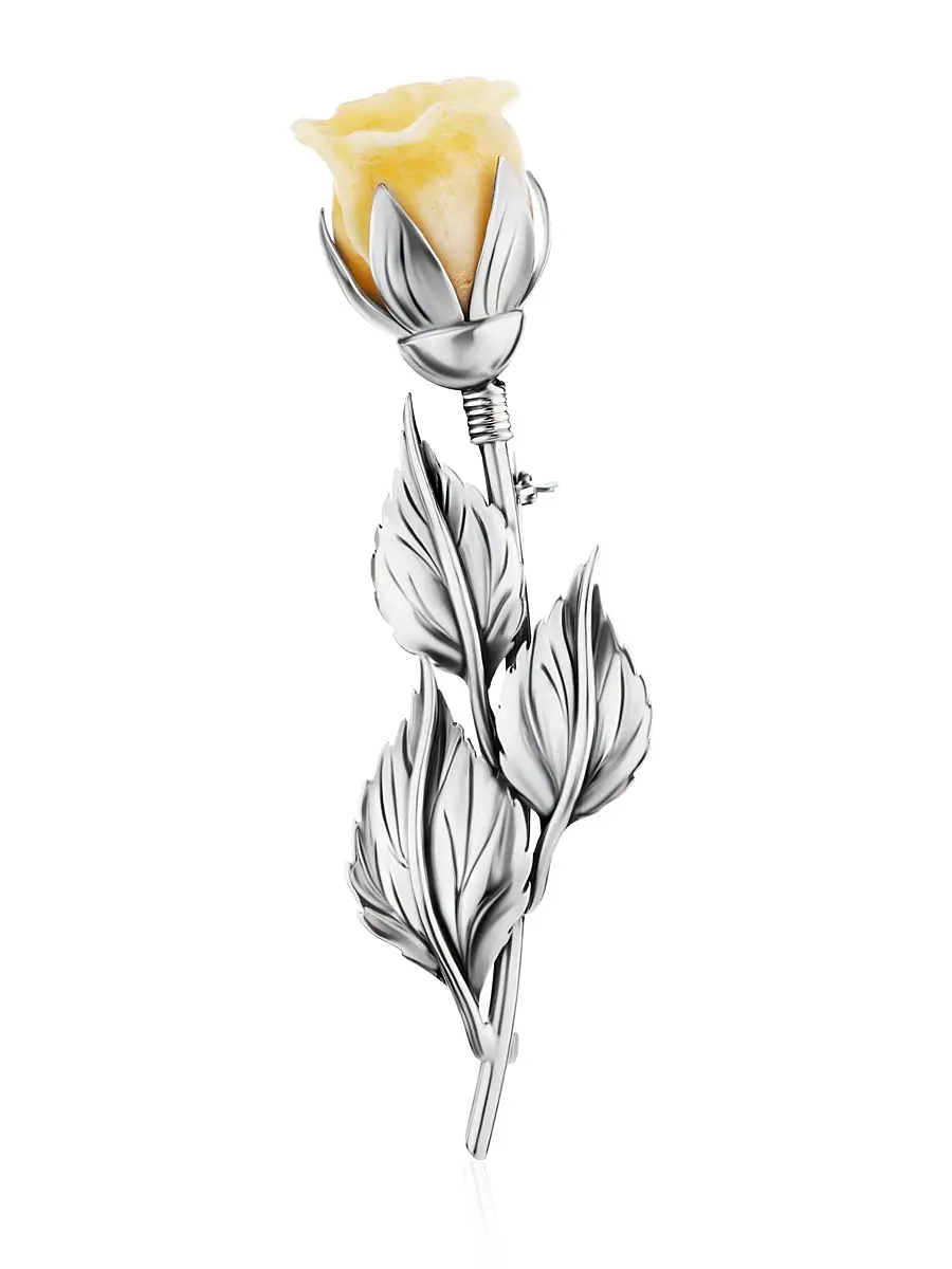 картинка Роскошная объёмная брошь из серебра и натурального медового янтаря «Роза» в онлайн магазине