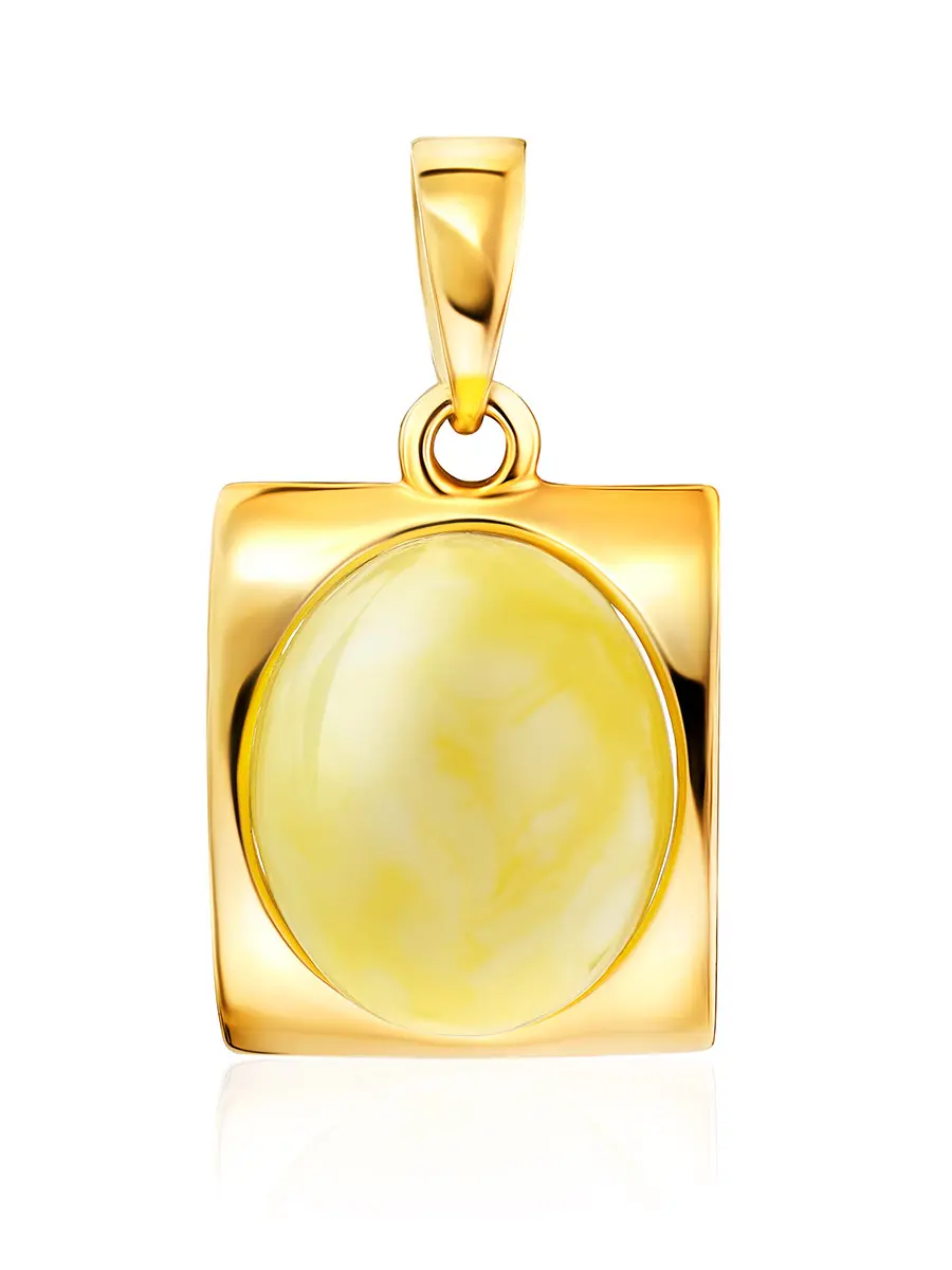 картинка Золотая подвеска с овальной вставкой из натурального медового янтаря «Эллипс» в онлайн магазине