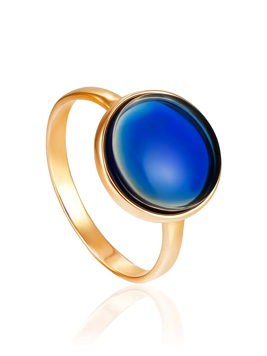 картинка Небольшое лаконичное кольцо «Фурор» с синим янтарём в онлайн магазине