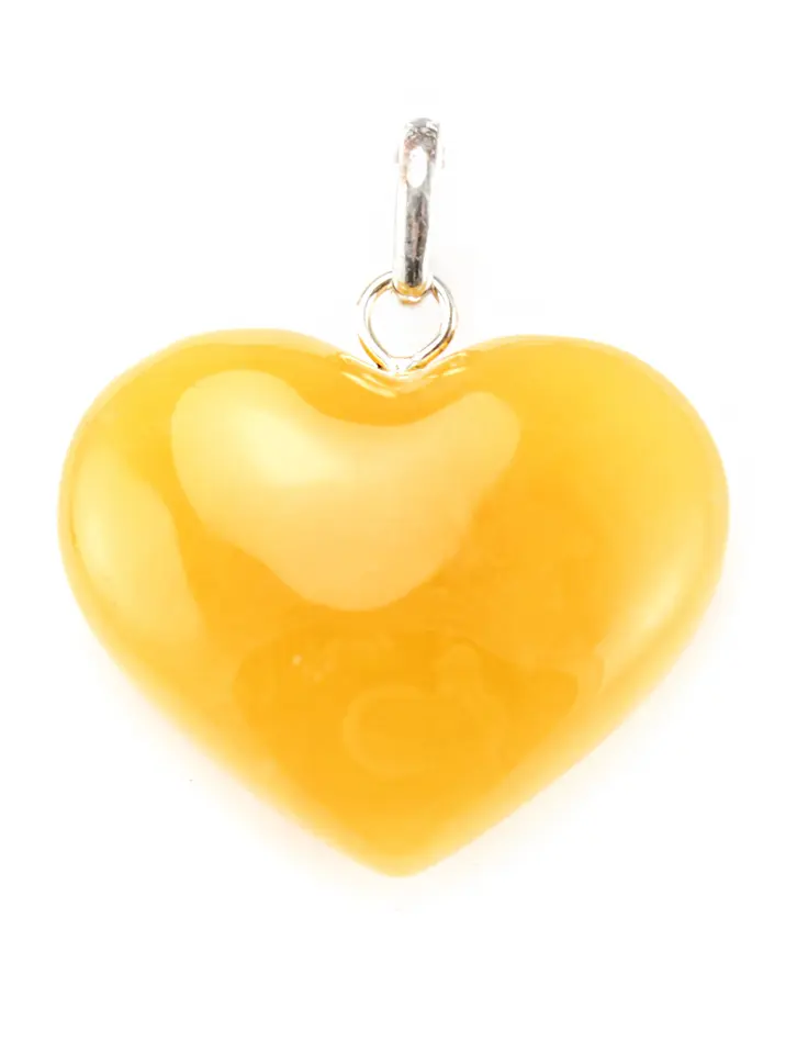 картинка Крупный кулон из янтаря темно-медового цвета «Сердце» в онлайн магазине