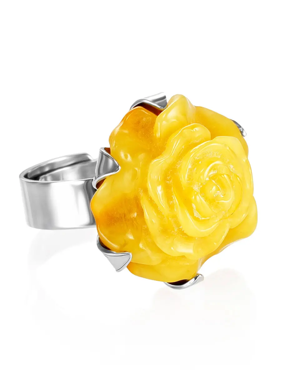 картинка Кольцо из серебра и натурального балтийского янтаря «Роза медовая» в онлайн магазине