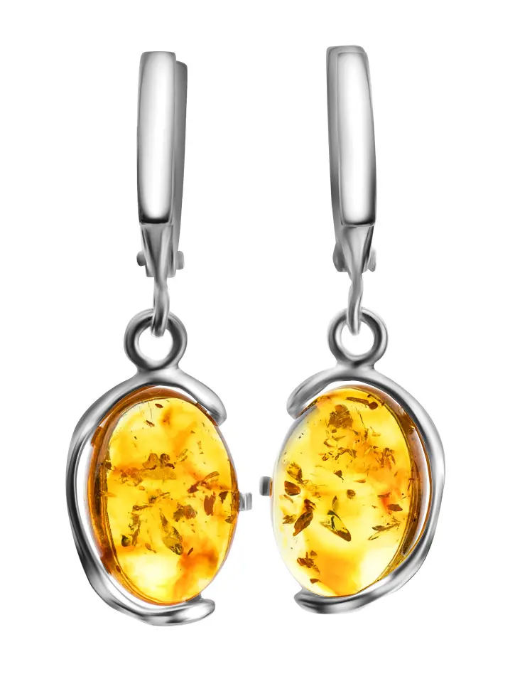 картинка Изящные серьги из натурального янтаря яркого лимонного оттенка с искрящейся текстурой в серебре «Вивальди» в онлайн магазине