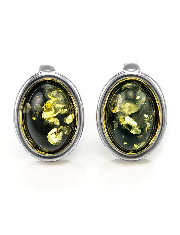 картинка Серьги из серебра и натурального балтийского янтаря зелёного цвета «Годжи» в онлайн магазине