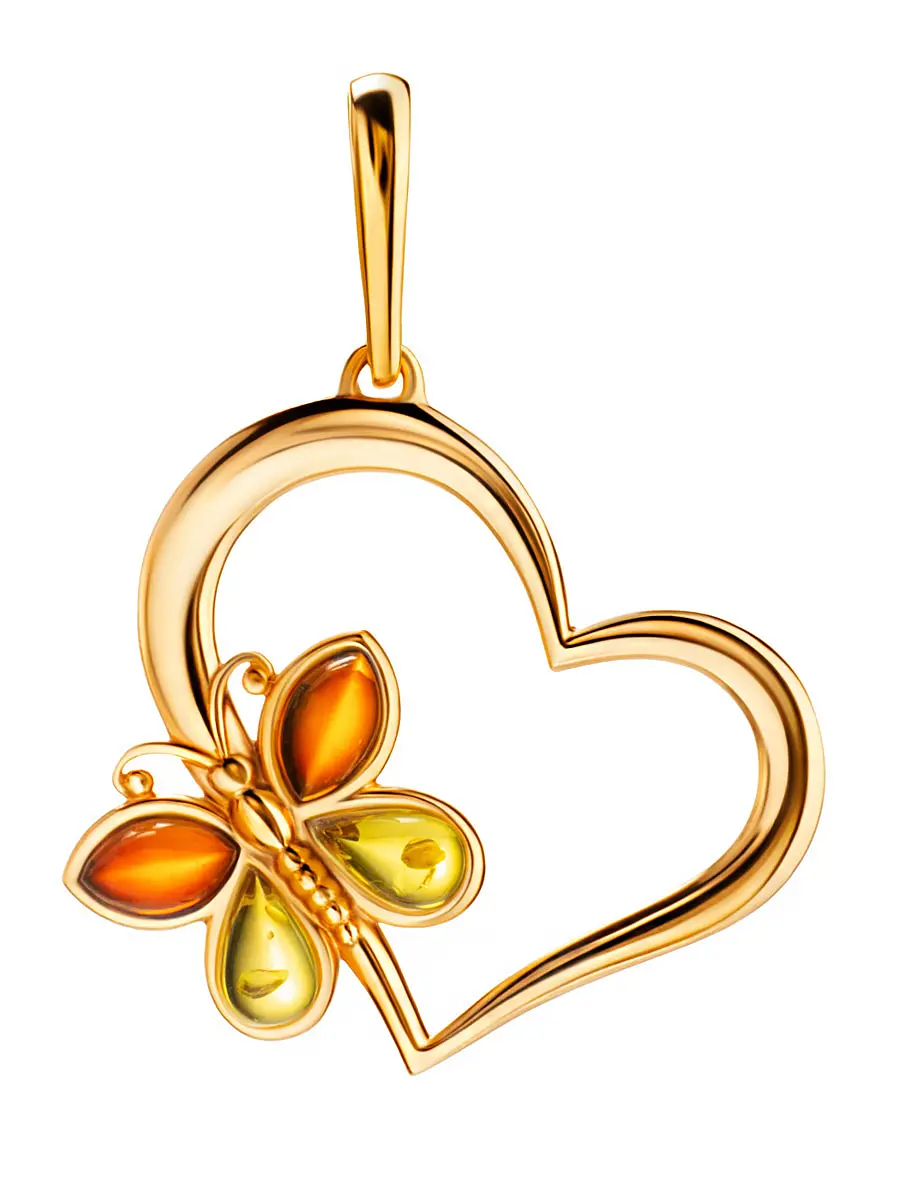 картинка Нарядный позолоченный кулон «Апрель» с янтарём разных оттенков в онлайн магазине