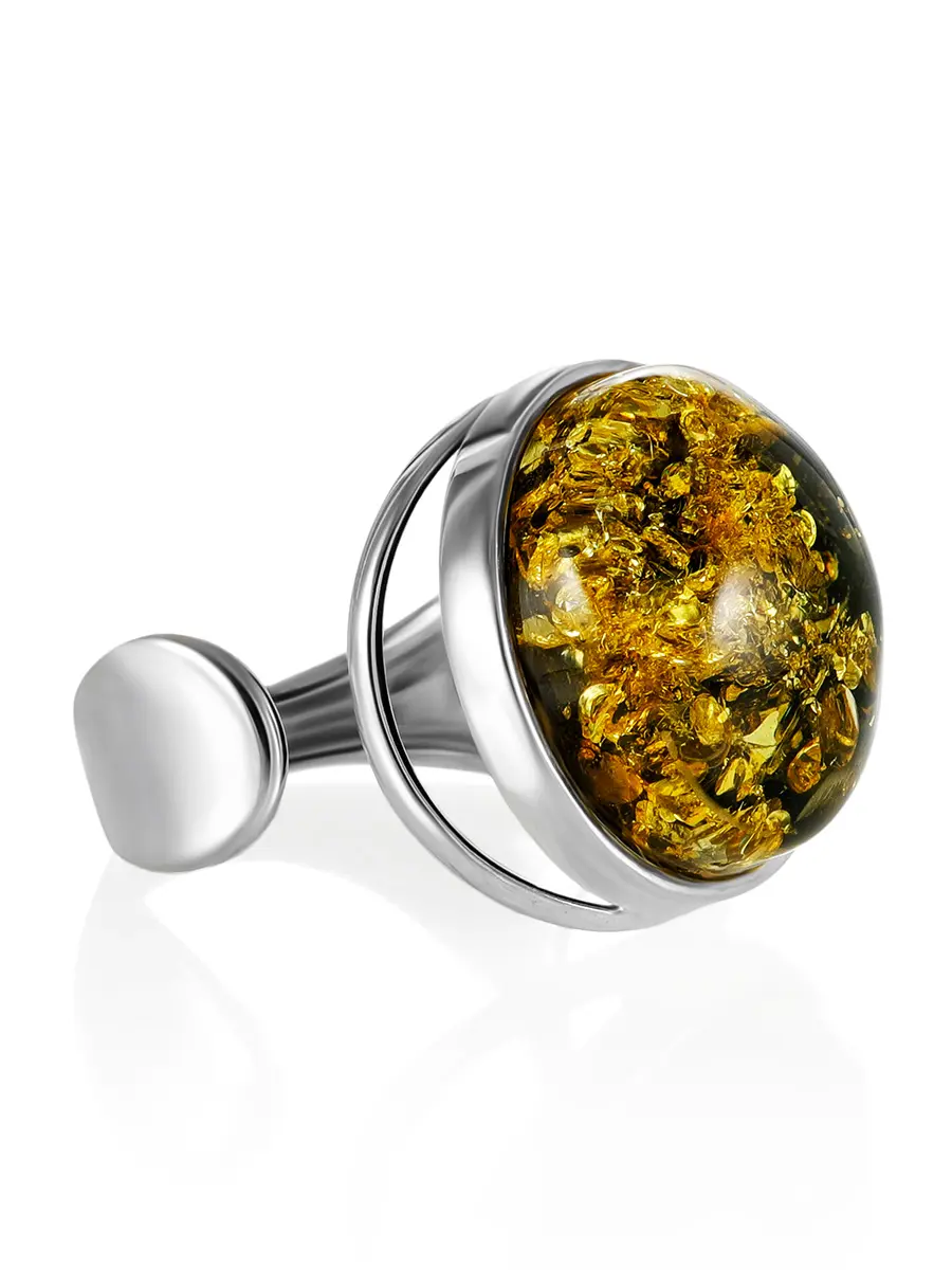 картинка Серебряное кольцо с искрящимся зелёным янтарём «Глянец» в онлайн магазине