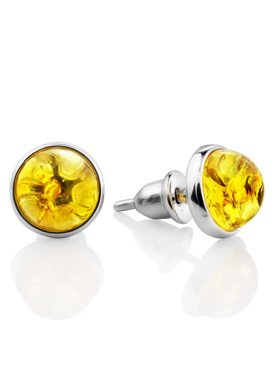 картинка Серебряные серьги-пусеты со вставками из натурального янтаря золотисто-лимонного цвета «Ягодка крупная» в онлайн магазине
