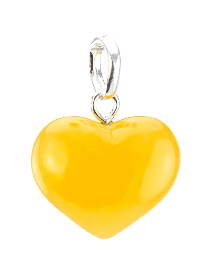 картинка Подвеска в форме сердца из цельного натурального янтаря насыщенного медового цвета с живописной текстурой в онлайн магазине