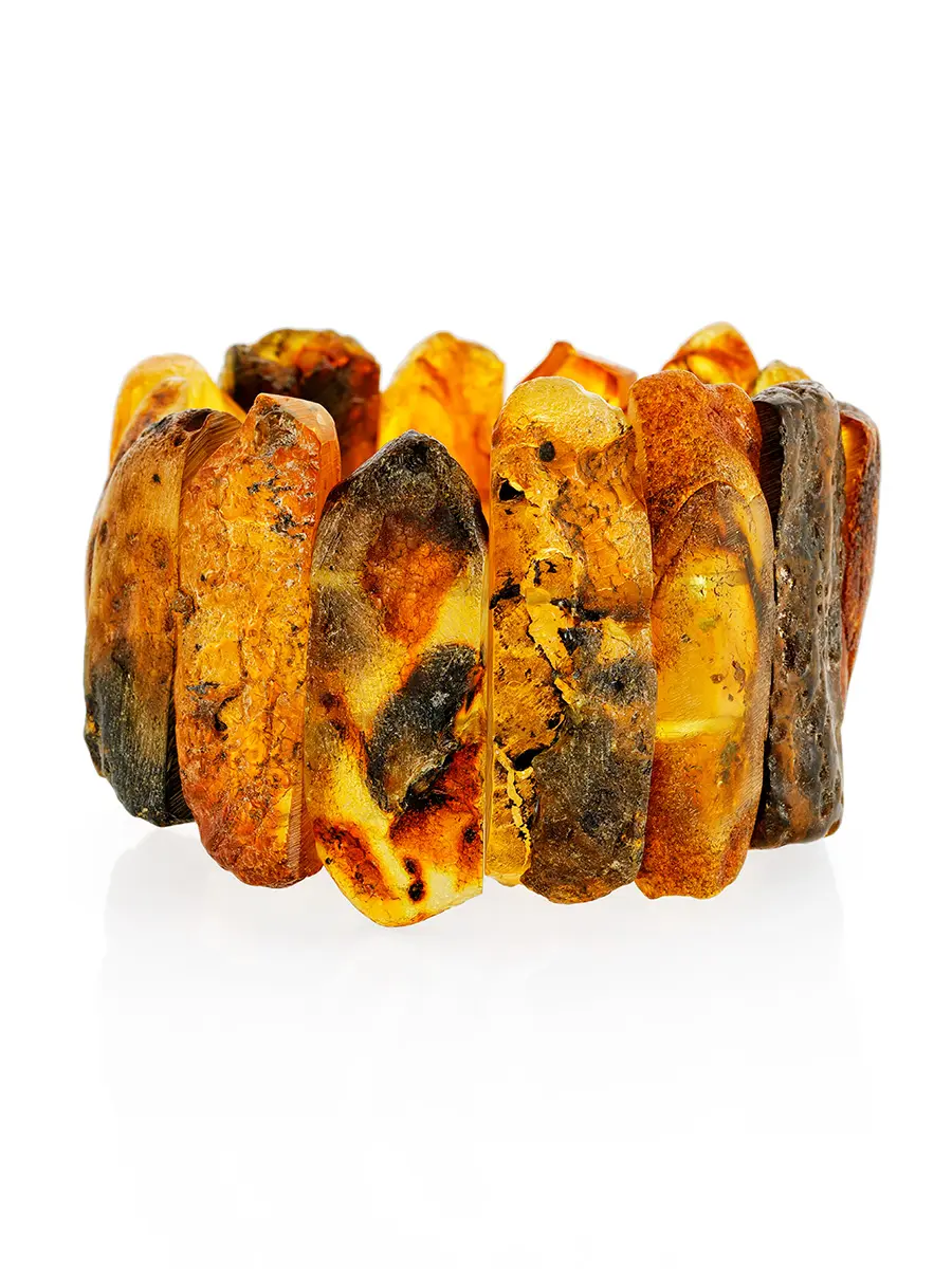 картинка Стильный объёмный браслет из натурального цельного янтаря «Помпеи» в онлайн магазине
