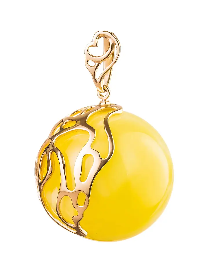 картинка Роскошный круглый кулон из натурального цельного янтаря и золота 585 пробы «Версаль» в онлайн магазине