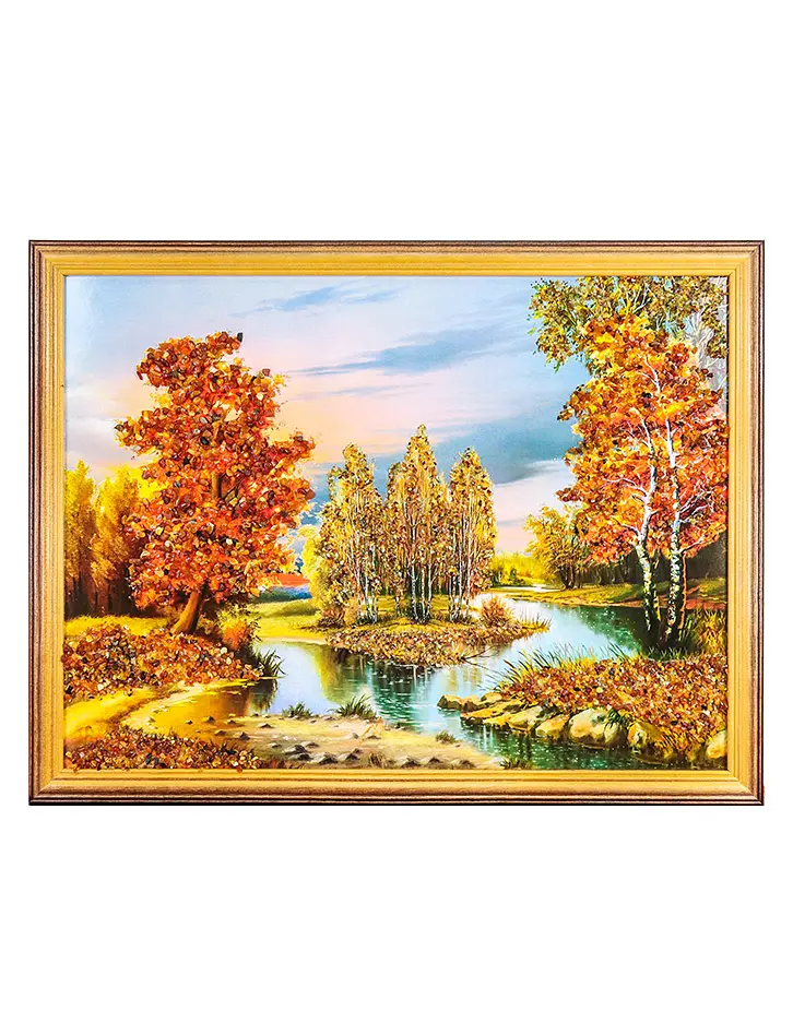 картинка Горизонтальный пейзаж, украшенный россыпью натурального янтаря «После заката» 33 см (В) х 43 см (Ш) в онлайн магазине