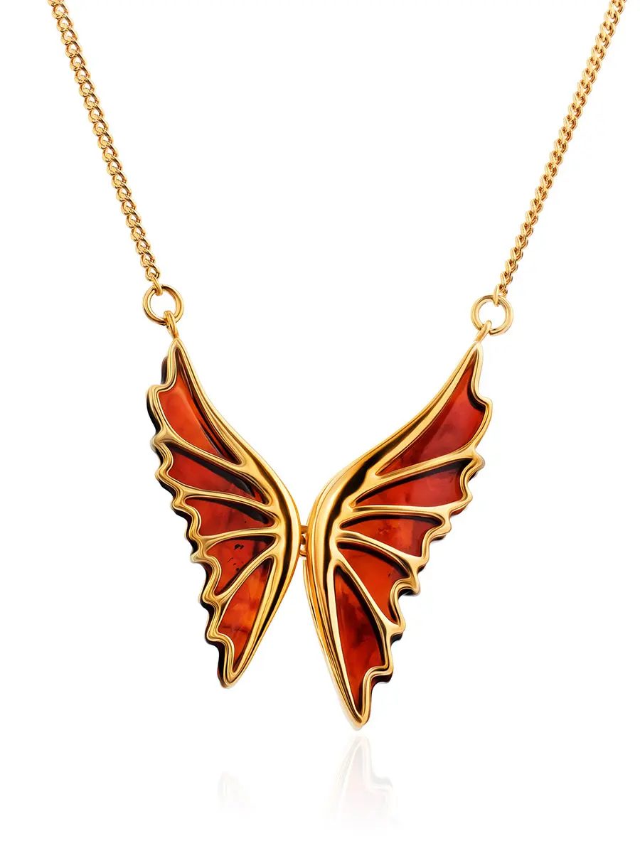картинка Колье с янтарной подвеской-бабочкой «Апрель» в онлайн магазине