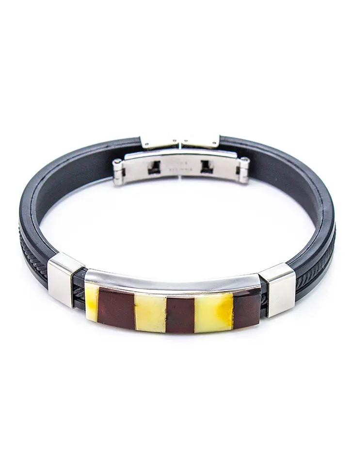 картинка Стильный мужской браслет из каучука и янтаря «Сильверстоун» в онлайн магазине