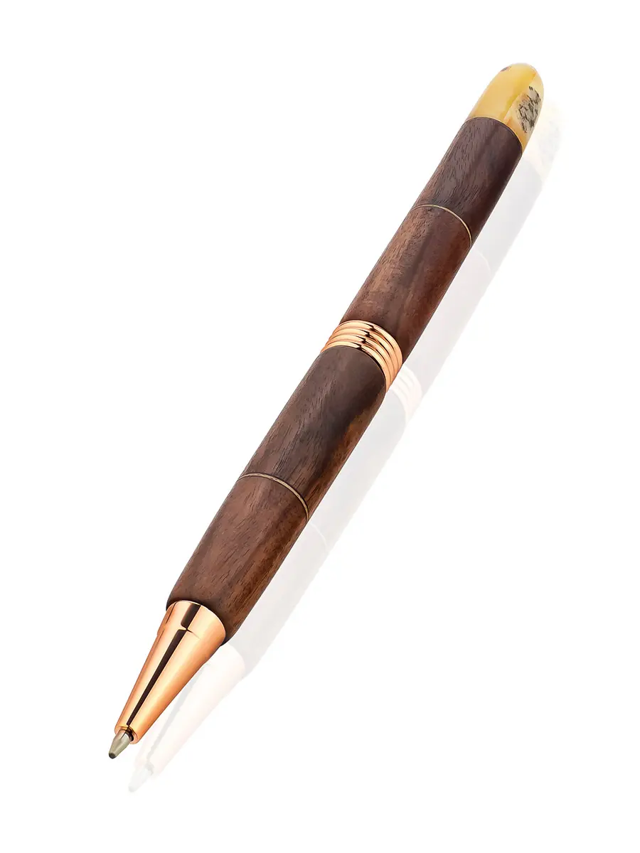 картинка Шариковая ручка из дерева и янтаря с выдвижным механизмом в онлайн магазине