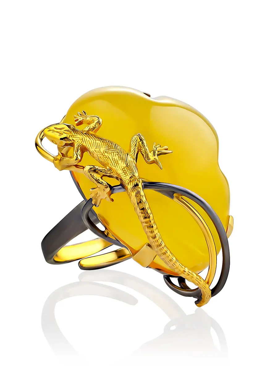 картинка Оригинальное коктейльное кольцо «Караваджо» с янтарём медового цвета в онлайн магазине