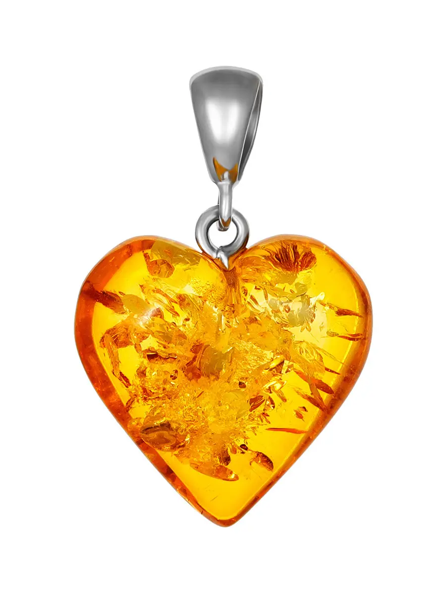 картинка Кулон-сердце из натурального янтаря коньячного цвета в онлайн магазине