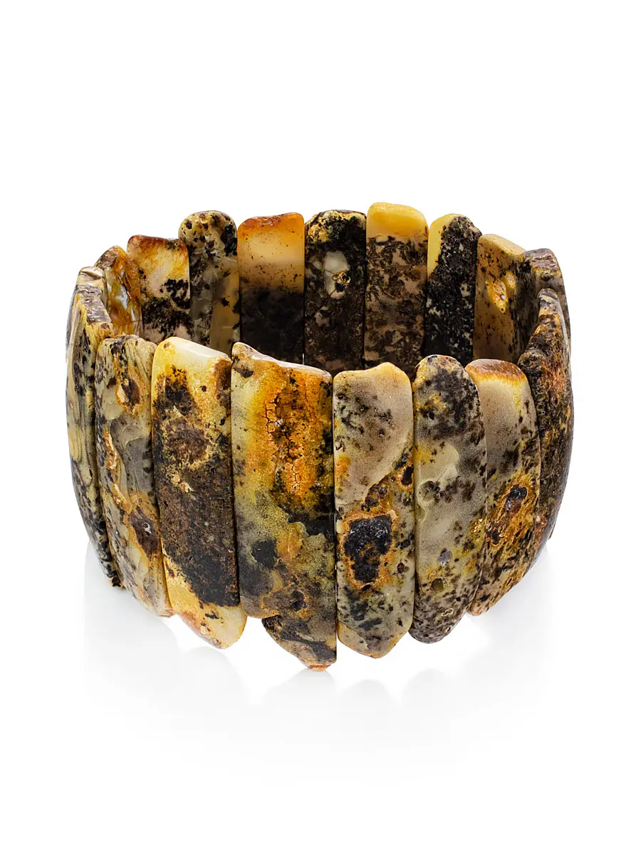 картинка Необычный плоский браслет из натурального янтаря «Помпеи» в онлайн магазине