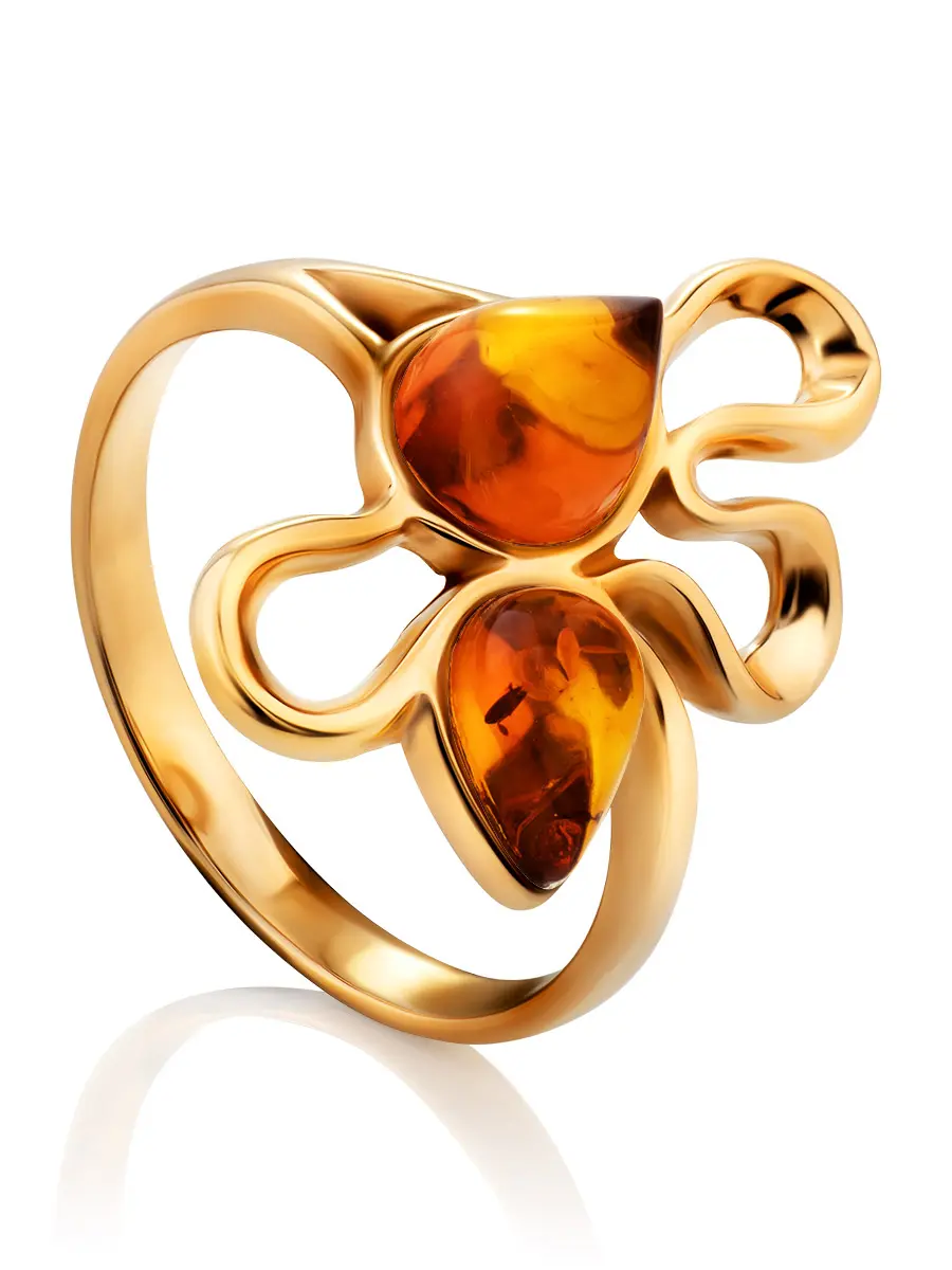 картинка Эффектное кольцо из коньячного янтаря «Метаморфоза» в онлайн магазине
