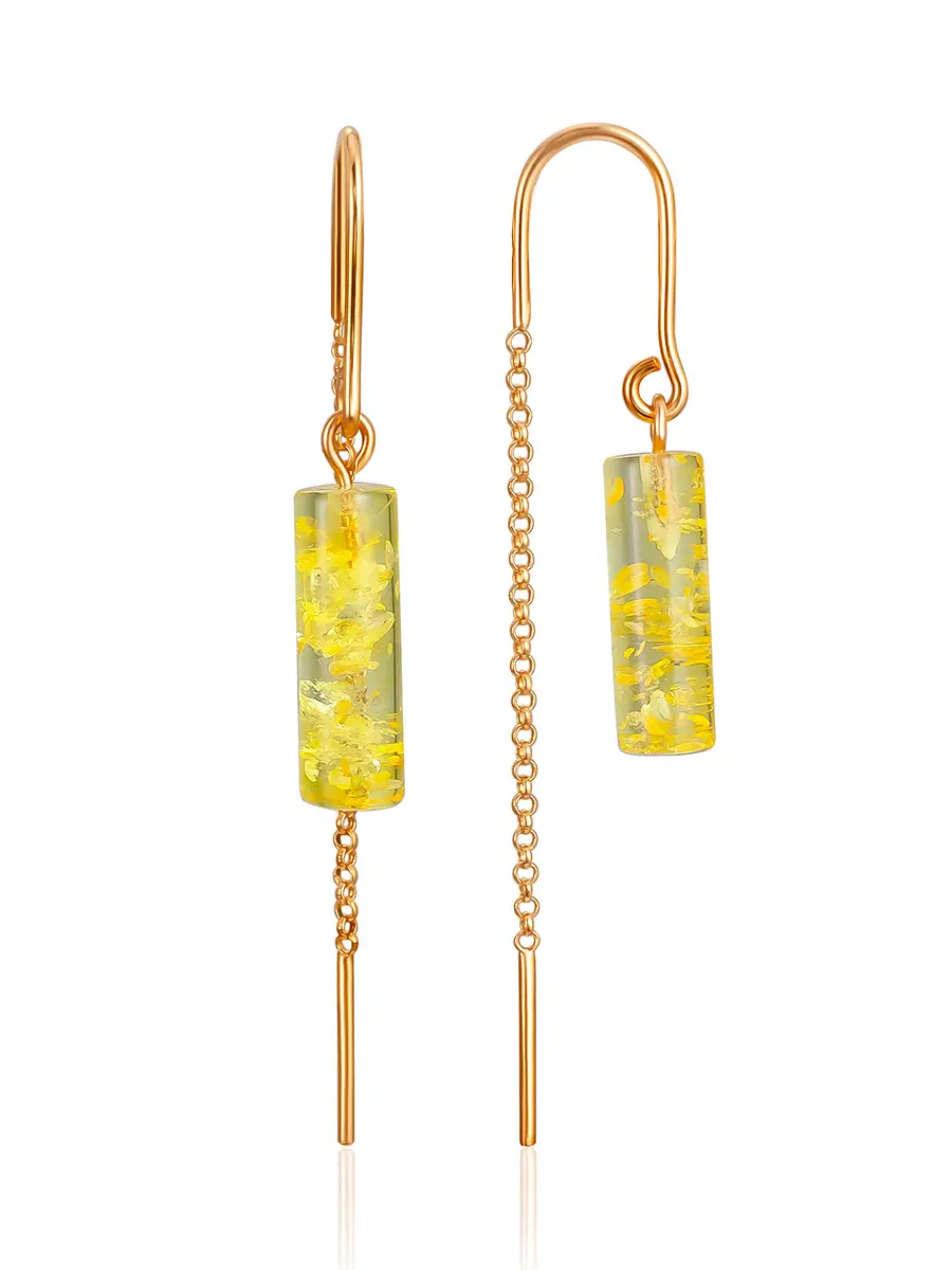 картинка Позолоченные серьги-продёвки с лимонным янтарём «Скандинавия» в онлайн магазине