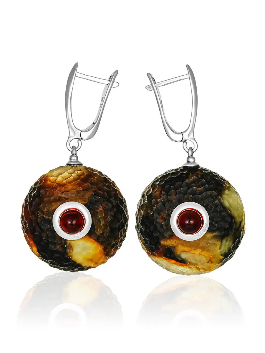 картинка Яркие стильные серьги из натурального  формованного янтаря «Марс» в онлайн магазине