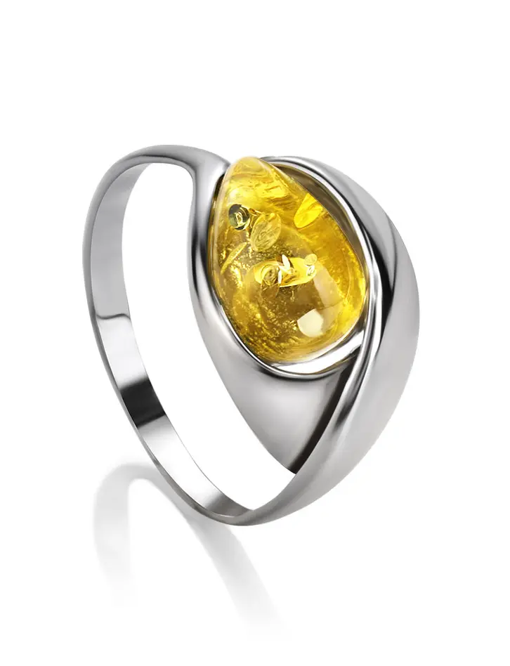 картинка Изящное кольцо с янтарём красивого лимонного цвета «Пион» в онлайн магазине