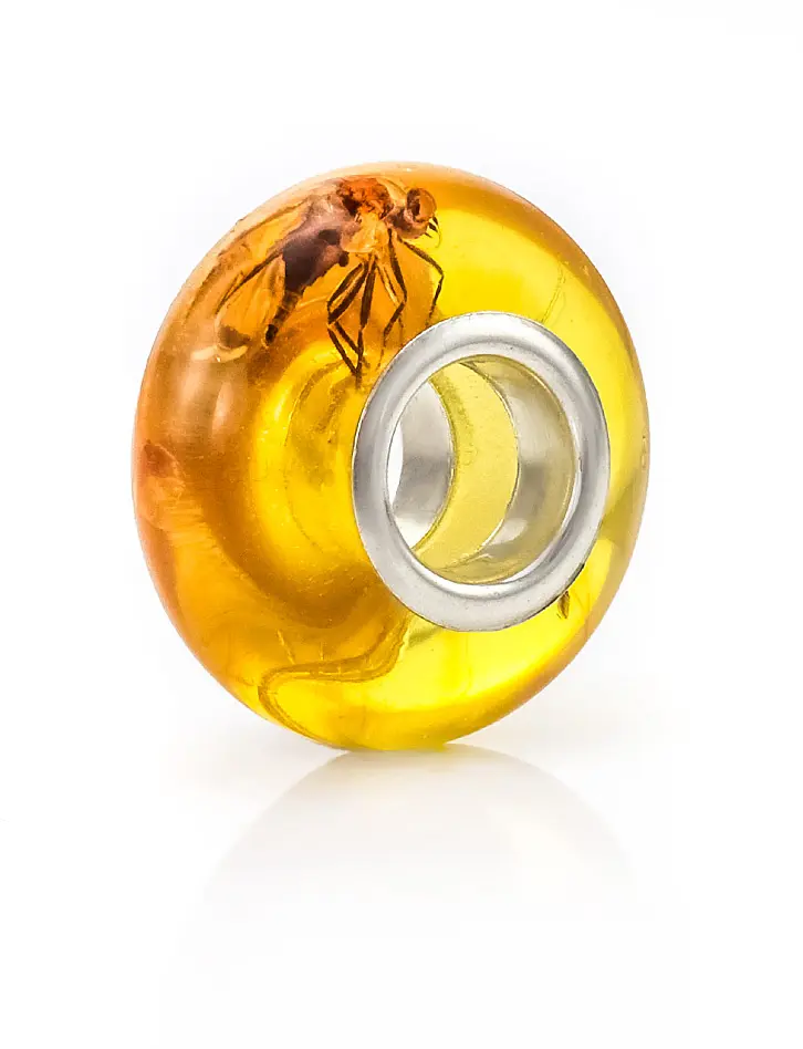 картинка Бусина-шарм для европейского браслета из янтаря с насекомым в онлайн магазине