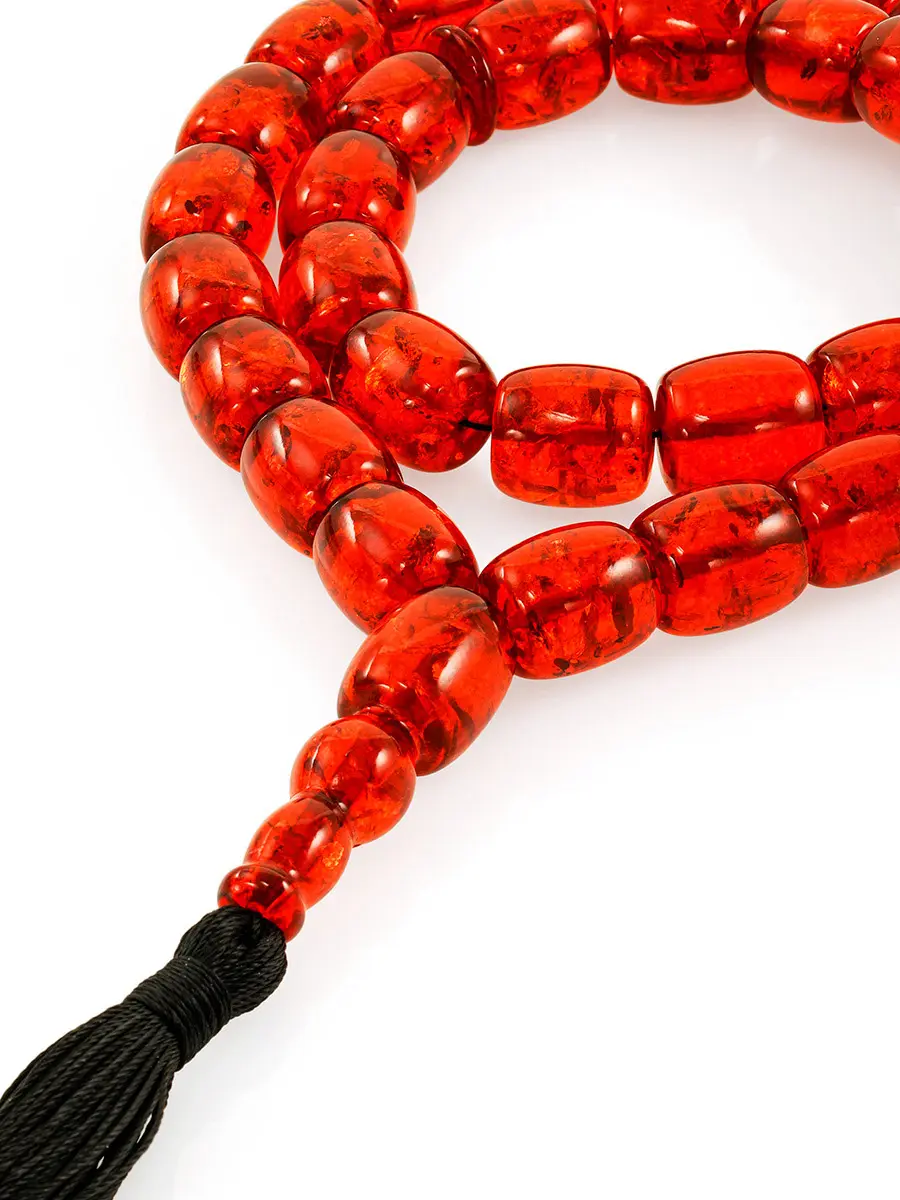 картинка Чётки из натурального формованного янтаря «Бочонки красные» в онлайн магазине