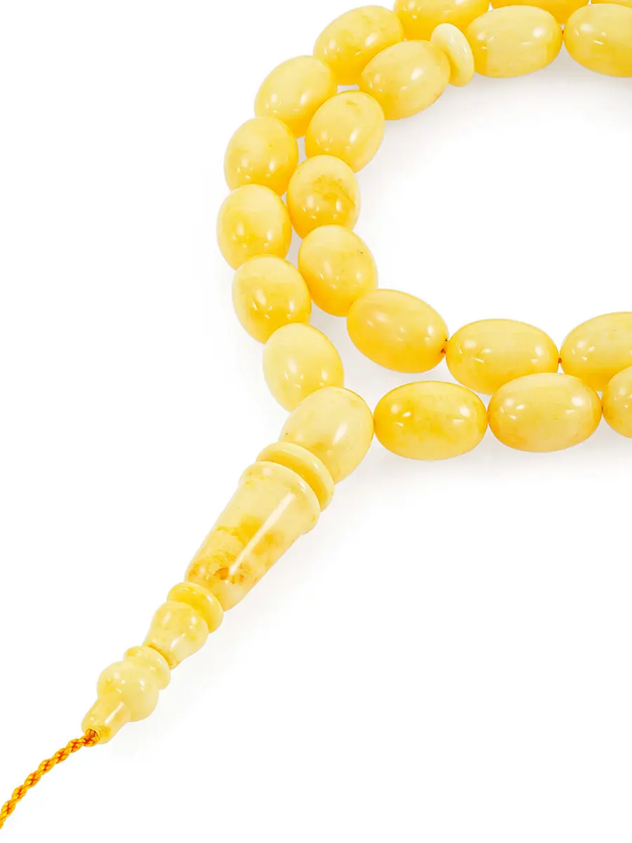 картинка Чётки на 33 бусины из формованного натурального янтаря молочно-медового цвета в онлайн магазине