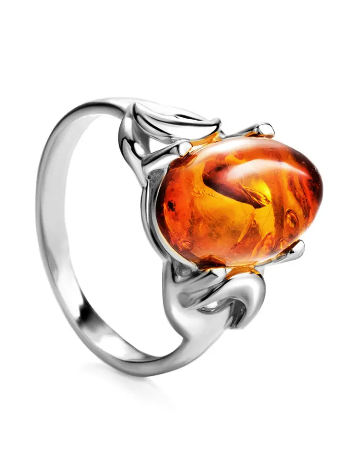 картинка Кольцо с натуральным искрящимся янтарем коньячного цвета «Пруссия» в онлайн магазине