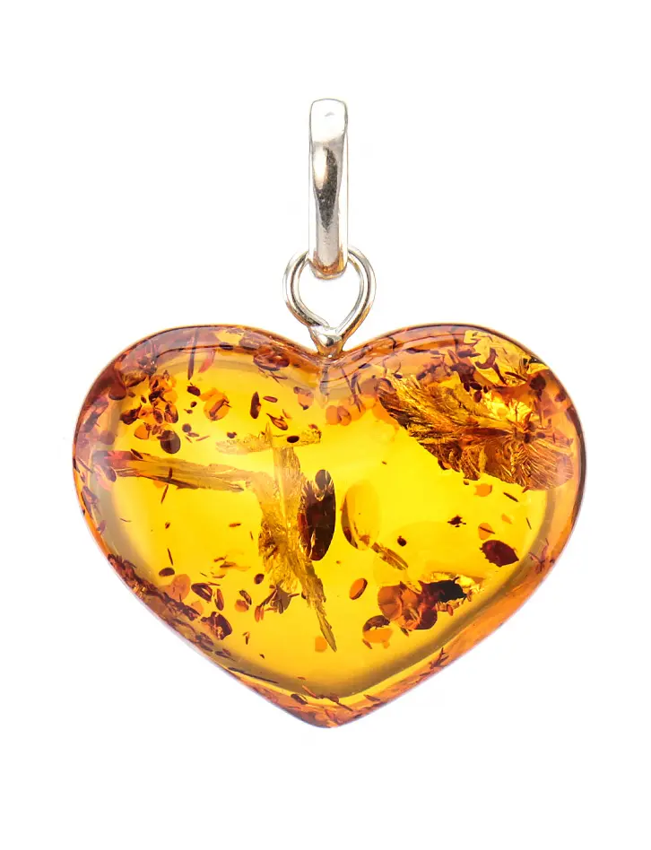 картинка Кулон «Сердце» из натурального цельного янтаря цвета коньяка в онлайн магазине