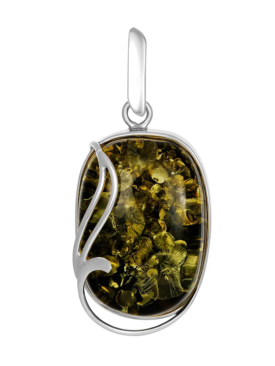 картинка Подвеска с натуральным янтарем зелёного цвета «Маньяна» в онлайн магазине