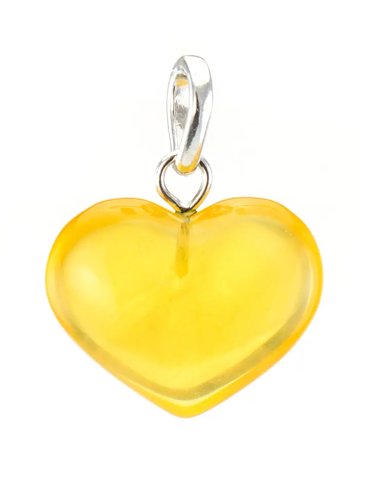 картинка Подвеска в форме сердца из цельного натурального янтаря насыщенного медового цвета с красивой прозрачной текстурой в онлайн магазине