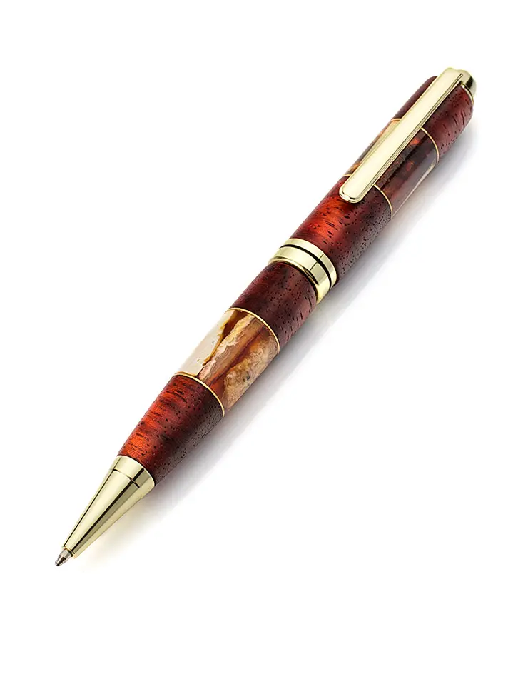 картинка Эффектная ручка из яркой древесины падука и натурального янтаря в онлайн магазине